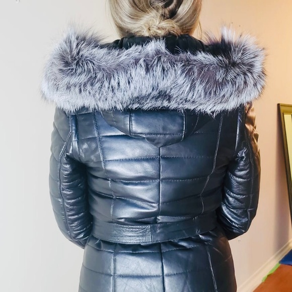 2-in-1 winter leather jacket with silver fox - Picture 7 of 16